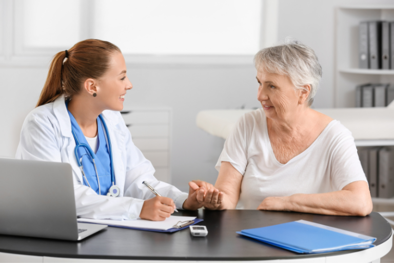 A senior talking to a doctor
